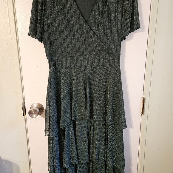 Ember Dresses & Skirts - Chic Green (Dark)  Striped High-Low Dress